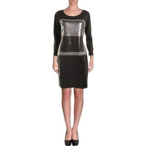 Calvin Klein Black Knit Sequin Dress Small Colour Block Silver Grey Fitted